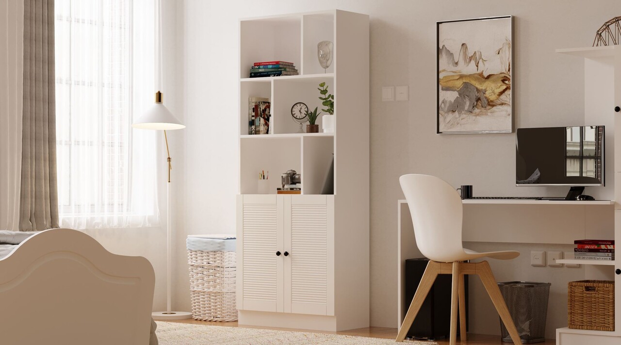 Corp biblioteca, Hanah Home, Rb-117, 70x180x33 cm, Alb mat - imagine 6